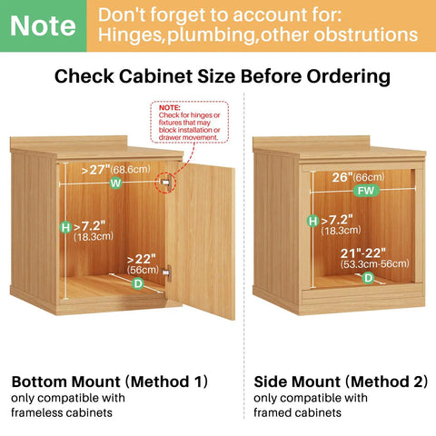 Solid Pull Out Cabinet Organizer Featuring Soft Close Slide Drawers And Real Wood Build For Kitchen Pantry Storage dimensions and mounting options.