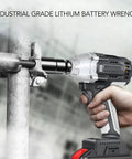 Top Rated Brilluxa Cordless Impact Wrench Kit, 21V Brushless Electric Ratchet in use on a metal pipe for tightening.