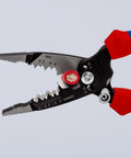 Pro Grade Multifunction Wire Stripper Pliers For Electricians With Two Component Ergonomic Handles And Multicolored Finish Eight Inch Tool close-up