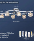 Modern Elegant Glass Crystal Ceiling Chandelier Six Light Chrome Flush Mount Lighting Fixture for Living Room and Hallway.