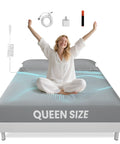 Woman sitting on Grounding Sheets For Earthing, Gray Queen Size Fitted Bed Sheet With Silver Infused Fibers And Organic Fabric