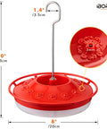 Bee Proof Hummingbird Feeder With Ant Moat And 14 Feeding Ports 13 Oz Saucer Style Outdoor Hanging Hummingbird Feeder For Gardens And Patios No Leak Design Easy To Clean And Refill Red Color 2 Pack, showing dimensions and detailed view of feeding ports.