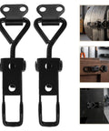 Heavy Duty Industrial Toggle Latches With Self Locking Quick Release Draw Mechanism For Secure Clamping And Matte Black Iron Build To Take Heavy Rough Use Daily, front view of two latches.