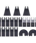 20 Piece Oscillating Saw Blade Kit With Arrow Storage Case, Versatile Multitool Set displayed with various blade types