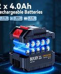 Close-up of dual 21V 4.0Ah lithium batteries for Four In One Pole Saw And Electric Pruning Shears For Tree Trimming