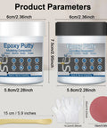 Front view of 16 Oz AB Metal Epoxy Putty For Fast Underwater Repairs No Bake Required Leak Fixes Self Hardening Pool Putty That Bonds Metal Wood Tile And Concrete Perfect For Patching Holes Cracks Leaks Sculpting And Bonding White, showing product dimensions and included items.