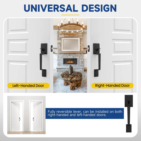 Sick Sleek Matte Black Exterior Door Handle With Buttery Smooth Passage Lever For Main Entry Heavyweight Construction And Reversible Left Or Right Swing Straight Fire Modern Hardware showcased on left and right-handed doors.