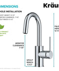 Diagram of Oletto Single Handle Kitchen Bar Faucet In Chrome Finish, 12 1/4 Inch Height with QuickDock installation details.