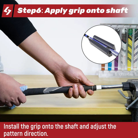 Step 6: Applying grip using All In One Golf Grip Regripping Kit With 5oz Solvent, 15 Grip Tapes, Tape Remover Tool, Hook Blade And Rubber Vise Clamp