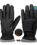Black Warm Waterproof Winter Ski Gloves For Men And Women with touchscreen fingers and anti-slip grip, front view
