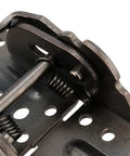 Close-up of Heavy Duty 12 Pack Foldable Support Brackets with Smooth Triple Groove Self Locking Design showing spring and locking mechanism.