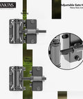 Heavy-Duty Self-Closing Gate Hinges, 90-Degree Adjustable Narrow Gate Hardware For Metal, PVC, Vinyl, And Wood Fences, Corrosion-Resistant Steel With Adjustable Tension, 2-Pack showing spacing settings