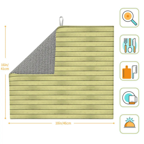Bright Yellow Wood Grain Print Microfiber Dish Drying Mat For Kitchen Counter, Super Absorbent, 16x18 Inch dimensions shown