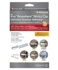 Package of 25 Count Anywhere Outdoor Sticky Adhesive Light Clips for wood, brick, stucco, concrete, metal use, weatherproof.