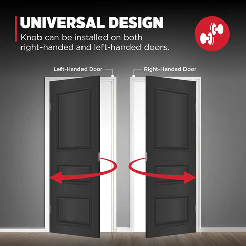 Slick Matte Black Interior Door Knob Nonlocking Passage Handle universal design for left-handed and right-handed doors.