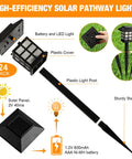 Diagram of 24 Pack Solar Pathway Lights Outdoor Waterproof LED Solar Powered Landscape Lighting components and assembly steps.