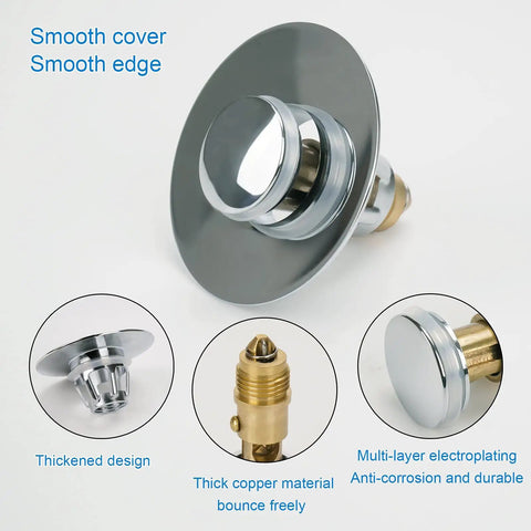 Universal Stainless Steel Push Type Basin Pop Up Drain Filter With Basket No Overflow for 99 Percent of US Standard Drains