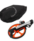 Fabater Mechanical Measuring Wheel 0-9999.9m/0-9999.9ft Hand Held Distance Measuring Wheel with Brake, folded with black carrying bag.