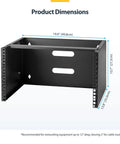 Heavy Duty 6U Wall Mount Network Rack With 19 Inch Width And 14 Inch Depth Rock Solid Construction front view with dimensions shown.