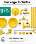 Industrial Grade Emergency Shower And Eyewash Station in 304 Stainless Steel parts including eyewash bowl and sign, yellow