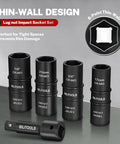 Five Piece Flip Lug Nut Socket Set For 1/2 Inch Drive Metric And SAE Non Marring Thin Wall Sockets With Chrome Moly Build
