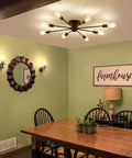 8 Light Matte Black Semi Flush Mount Ceiling Fixture With Dope Vintage Industrial Farmhouse Vibe for dining room