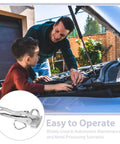 Father and son using Heavy Duty Auto Body Pulling Clamp Pliers Locking Sheet Metal Welding Tool With Extra Wide Duckbill Jaw on car engine