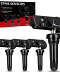 Straight Up Dead Simple Setup With Tpms Sensor For Dodge Ram 1500 433Mhz Preprogrammed Auto Relearn Oe 68293199AA four tire pressure sensors in black with box.
