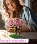 Totally Pink Cherry Blossom Tree Building Set 1113 Pieces For Adults And Kids Sakura Tree House Mini Blocks Kit displayed on table