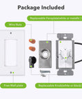 60 Minute Spring Wound Bathroom Timer Switch package including wall plate, wire nuts, replaceable knob, and faceplate