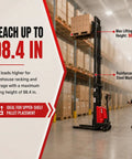 Bully Proof Three Thousand Three Hundred Pound Semi Electric Pallet Stacker with reinforced steel mast and maximum lifting height of 98.4 in.