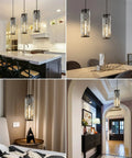 Dope Black Modern Crystal Pendant Light For Kitchen Island With Adjustable Height, K9 Crystal Beads, E27 Base in various settings