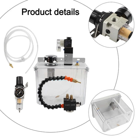 Industrial Grade 3L CNC Coolant Mist Sprayer With Tough Magnetic Base And Long Flexible Shaft assembly components including reservoir and valves.
