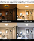 Hella Bright 13 Inch LED Flush Mount Ceiling Light in nightlight, 3000K, 4000K, 5000K settings for bedroom ambiance comparison