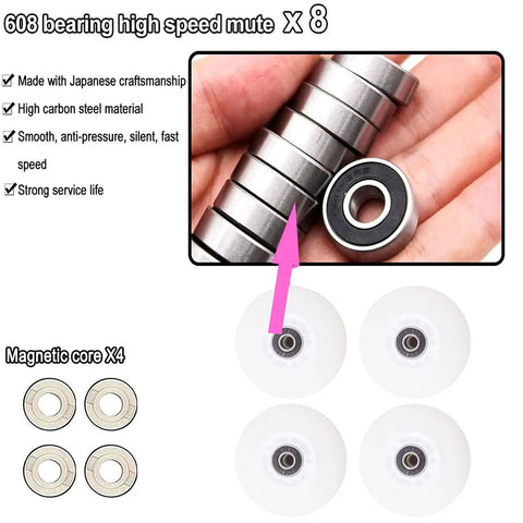 Close-up of 8 ABEC 9 bearings for Glow In The Dark Inline Skate Wheels 76mm 80mm with high-speed and silent ride.