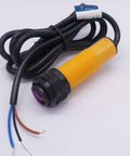 Yellow cylindrical M18 infrared photoelectric sensor with cable, part of One Pair M18 Infrared Photoelectric Sensor With Through-Beam And Reflective Capabilities PNP No DC 6-36V 5m Sensing Distance Includes Mounting Bracket Your Go-To Automation And Proximity Switch