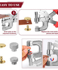 Leather Craft Rivets And Magnetic Snaps Kit With 160 Double Cap 10mm Rivets And 20 Magnetic Buttons In 4 Colors Including 18mm Snap Fasteners instruction guide