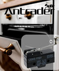 Six Pack LXW5-11G1 Momentary SPDT Limit Switches With Roller Lever Snap Action shown with open oven door