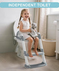 Super No Fuss Toddler Potty Training Setup With Built In Step Stool Ladder And Splash Proof Seat, child using in bathroom with ladder