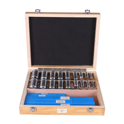 Keyway Broach Kit With Collared Bushings Shims And 30 Piece Set Containing 5 Broaches 18 Bushings And 7 Shims in wooden box