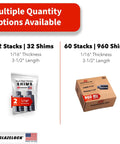 Plastic Peel Away Stackable Shims For Leveling 32 Piece Set, 3 1/2 Inch Length, 1/16 Inch Thickness, U Shape Bolt Hole 960 Piece Box