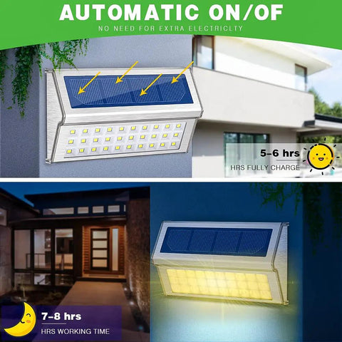 30 LED Solar Step Lights Outdoor 10 Pack Warm White No Fuss Install Stainless Steel Post Lights IP65 Waterproof Auto On Off