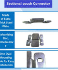 Solid Metal Sectional Couch Connectors To Keep Sections From Sliding Apart, featuring thick steel plates and oval mounting holes.