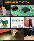 Collage showing wide applications of Pipe Vise Micro Mini Hand Drill Set With Premium HSS Micro Bits including jewelry and electronics.