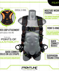 Rugged Combat Vest Style Harness with Front Side D-Rings and Suspension Trauma Straps for All Day Comfort, size 2/3XL