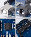 Close-up of Four Axis CNC Shield V3 Expansion Kit showing Arduino board components, USB port, and DRV8825 slots for engraving machines.