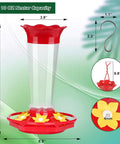 2 Pack 10oz Plastic Hummingbird Feeder With Ant And Bee Proof Design, Six Flower Shaped Feeding Ports, Easy Clean Red Nectar Feeders