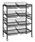 25.2 Inch Wide Kitchen Storage Cart With Four Tier Basket System Rolling Metal Pantry Organizer Removable Baskets For Onion And Potato Storage Fruits And Veggies Black