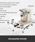 Pro Grade Semi Automatic Espresso Machine With Milk Frother And Steam Wand 15 Bar Pressure 57 Oz Removable Water Tank Dual Display Built For Cafe Quality Cappuccino And Latte At Home Ivory White G3006 shown with included accessories