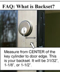 FAQ on backset measurement with focus on center of key cylinder to door edge on storefront door set image.